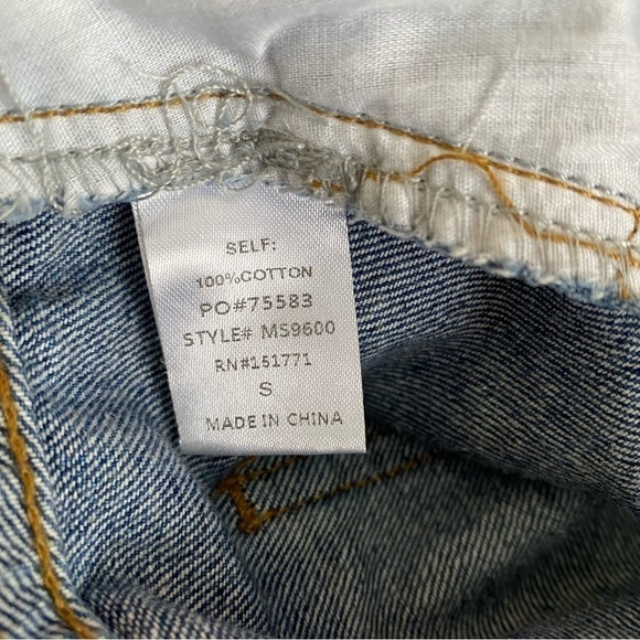 LE Lis Distressed Denim Jean Skirt w/ Fringe Hem Size S - Picture 5 of 7